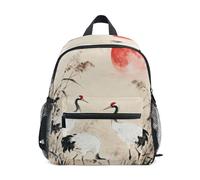 linqin Red Moon with Cranes in Grass backpack for kids boys age 5 leash books bag with name tag for children para bebes varon