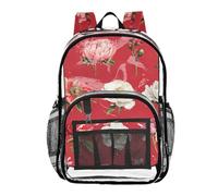 linqin Retro Transparent Backpack with Red Peonies Transparent School Bag for Teen Girls, Retro Red Peonies, 1 Size, Retro Red Peonies, Taille unique