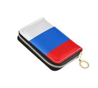linqin Russia Flag Mini Zipper Card Holder for On-the-Go Multi-Functional Vegan Leather 9 Card Slots On-the-Go