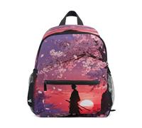 linqin Samurai Silhouette under Cherry Blossoms kids personalized backpack girls leash bookbags with name tag for girl mochilas para ni?a