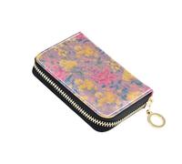 linqin Small Blush Yellow Flowers Compact Small Wallet for Travel Essential RFID Blocking PU Leather 2 Coin Pockets On-the-Go