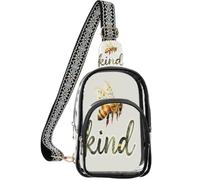 linqin Small Clear Bag for Events with Multi-Pocket Storage | Cotton Webbing Strap, Meet Security Rules, Wide Strap, Cool Bee