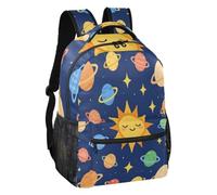 linqin Space Planets Happy Sun Adjustable Strap Backpack S, Space Planets Happy Sun, S, Backpack | Mesh Side Pocket Design Pressure Relief Straps Casual Outdoor Activity High School Students