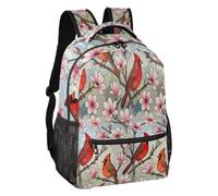 linqin Stained Glass Red Bird Magnolia Adjustable Strap Backpack S, Stained Glass Red Bird Magnolia, M, Backpack