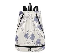 linqin Swim Backpack for Swimmers Blue Ink Floral Waterproof Beach Bag Beach Backpack for Women Men