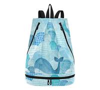 linqin Swim Bag Blue Waves Whale Pool Bag Waterproof Dance Bag for Women Men