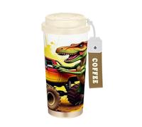 linqin T-rex monsters Truck Funny Coffee Travel Tumblers for Men On The Go Mug with Lid Stainless Steel Insulated Car Cup for Hot and Cold 17oz Spill Proof