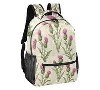 linqin Thistle Wild Herb Bloom Multi Pocket Bookbag S, Thistle Wild Herb Bloom, S, Backpack