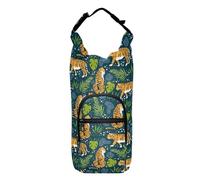 linqin Tigers Tropical Leaves Waterbottle Sling Zippered Water Bottle Insulated Holder Hiking Water Bottle Backpack Fits 20/24/32/40 oz Bottles