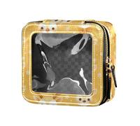 linqin Tiny Reindeer Face Yellow Clear Makeup Bags Toiletry Bags Leather Cosmetic Bag for Flying, Tiny Reindeer Face Yellow, One Size