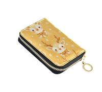 linqin Tiny Reindeer Face Yellow Slim Credit Card Holder for Travel Essential RFID Blocking PU Leather 9 Card Slots Travel