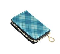 linqin Turquoise Buffalo Check Mini Small Wallet for Daily Carry Zipper Closure Vegan Leather 9 Card Slots On-the-Go
