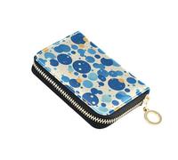 linqin Vibrant Navy Blue Dots Compact Small Wallet for Travel Essential Zipper Closure Vegan Leather 9 Card Slots On-the-Go