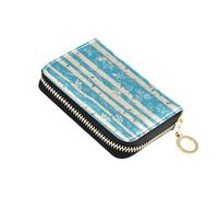 linqin White Birches Turquoise Mini Credit Card Holder for Travel Essential Zipper Closure Soft Leather 9 Card Slots Daily Use
