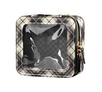 linqin White Buffalo Plaid Check Cute Makeup Bag Clear Leather Toiletry Bag Mini Makeup Containers for Women, White Buffalo Plaid Check, 1 size, White Buffalo Plaid Check, 1 size