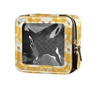 linqin White Cat Faces Yellow Clear Mini Makeup Bag Waterproof Travel Toiletry Bag Mini Makeup Containers for Flying, White Cat Faces Yellow, One Size