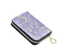 linqin White Flowers Light Purple Slim Credit Card Holder for On-the-Go RFID Blocking Soft Leather 2 Coin Pockets Travel