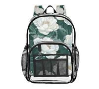 linqin white peonies green leaves clear backpack clear book bags for girls boys clear clear clear durable bag, White Peonies, 1 Size, White Peonies, 1 size