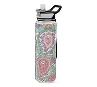 linqin Womens Gym Water Bottle for Men Boys Girls Colorful Paisley Print Abstract Psychedelic Buta BPA Free Water Bottle