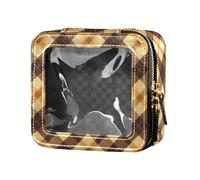 linqin Yellow Brown Buffalo Check Clear Mini Makeup Bag Toiletry Bags Cosmetic Bags for Flying, Yellow Brown Buffalo Check, 1 size, Yellow Brown Buffalo Check, 1 size