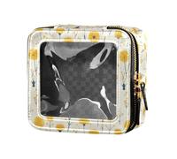 linqin Yellow Dandelion Flowers Clear Travel Makeup Bag Leather Toiletry Bag Travel Cosmetic Case for Traveling, Yellow Dandelion Flowers, One Size