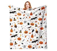 LinQton Halloween Blanket,Spooky Bats Lantern Pumpkin Throw Blanket,Super Soft & Cosy Fleece Blanket for Bedroom Living Room Halloween Decorations (Color 6,50''x60'')