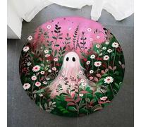 LinQton Halloween Round Rug Spooky Ghosts Pumpkins Black Cat Living Room Rug, Non-Slip Scary Doormat, Halloween Themed Party Decor for October, Horror Fan Gift (Color 2,120x120cm)