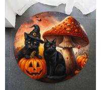 LinQton Halloween Round Rug Spooky Ghosts Pumpkins Black Cat Living Room Rug, Non-Slip Scary Doormat, Halloween Themed Party Decor for October, Horror Fan Gift (Color 1,80x80cm)