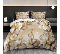 LinQton Modern Luxury Flower Bedding Set,Floral Duvet Cover Set 3-Piece,Ultra Soft Microfiber Comfortable Duvet Cover Dreaming Gerden Style Bedding for Bedroom Guest Room Decor (Style 8,Double)