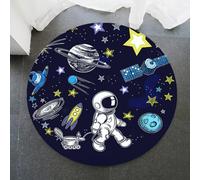 LinQton Round Rug Space Theme Astronaut Planets Living Room Circle Area Rugs, Non-Slip Kids Bedroom Rug, Nursery Play Mat, Cosmic Universe Decor for Boys Girls (Color 1,80x80cm)
