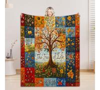 LinQton Tree of Life Throw Blanket, Boho Mandala Spiritual Yoga Meditation Blanket, Soft Lightweight Cozy Flannel Blanket for Sofa Couch Bed,Decorative Symbolic Gift for Women Men (Oranger,50''x60'')