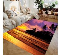 LinQton Tropical Beach Area Rugs Coastal Coconut Tree Sunset Pattern Mat Non-Slip Vacation Style Living Room Carpet Summer Theme Decor Doormat for Home Bedroom Nursery Dorm (Color 1,90x150cm)