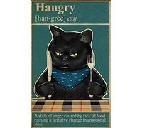 LINQWkk Aluminum Metal Sign,Black Cat Hangry A State Of Anger Caused By Black Of Food Vintage Kitchen Decor Tin Signs Farmhouse Home Wall Decor Metal Signs 12x8 Inch