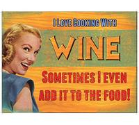 LINQWkk Cooking with Wine, Retro 50s style Funny/Humorous, Metal Tin Sign Wall Poster Vintage Wall Decor 8x12inch