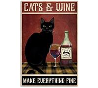 LINQWkk Retro Metal Tin Sign,Cat And Wine Wall Poster Metal Tin, Retro Style, Funny Kitty, Pub,Bar,Restaurant,Coffee bar, Vintage Art Wall Poster Plaque Decor 8x12inch