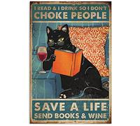 LINQWkk Retro Metal Tin Sign Cat I Read And I Drink,Cat Art Metal Wall Poster, Retro Style, Funny Cat, Bar Sign Farm Kitchen Wall Home Garden Decor Art Signs Garden Decoration 8X12Inch