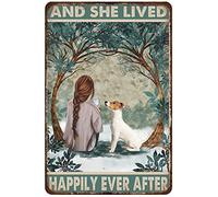 LINQWkk Rustic Retro Metal Tin Sign Girl And Jack Russell Dog And She Live Happily Ever After Vintage Garden Decorative Plaque Farmhouse Country Home Wall Decor 8X12Inch, Material_tin08