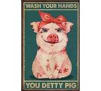 LINQWkk Wash Your Hands Cute Pig Wall Art Funny Metal Tin Sign Funny Toilet Metal Sign Bathroom Washroom Wall Art Home Decor 8X12Inch
