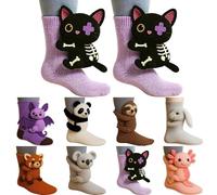 LinRim Cuddly Socks Women's Winter Socks Women House Socks 3D Knitted Socks with Animals Thermal Socks Girls Cute Gift Christmas Socks Birthday Gift, cat, One size