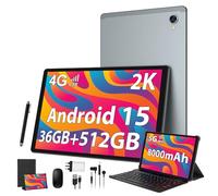 LINROM 2K Android 15 Tablet 10.6 Inch, 4G SIM LTE+5G WiFi, 36GB RAM+512GB ROM (2TB TF), Octa-Core, 2000 * 1200, 8000mAh, 13MP+8MP, GPS, Bluetooth 5, Tablet with keyboard (Gray)