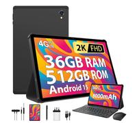 LINROM 2K Android 15 Tablet 10.6 Inch, 4G SIM LTE+5G WiFi, 36GB RAM+512GB ROM (2TB TF), Octa-Core, 2000 * 1200, 8000mAh, 13MP+8MP, GPS, Bluetooth 5, Tablet with keyboard (Black)