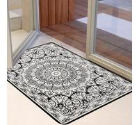LINROMIA Rug Rund for Bedroom 60x90cm Area Rug Vintage Classic Style Low-Pile Floor Carpet Non-Slip Washable Bohemian Faux Wool for Indoor Front Entrance Kitchen Bathroom Black and White