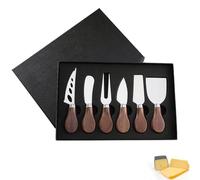 Lin's Wood Cheese Knives Gift Set of 6,Stainless Steel Cheese Slicer Cheese Cutter Collection with Gifted Box. (Walnut handle)