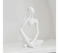 Lin's Wood The Resin Thinker Statue Modern Abstract Figure Hand Carved Craft Art for Home Office Bookshelf Desktop Crafts Gifts. (White Left)