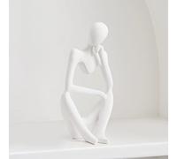 Lin's Wood The Resin Thinker Statue Modern Abstract Figure Hand Carved Craft Art for Home Office Bookshelf Desktop Crafts Gifts. (White right)