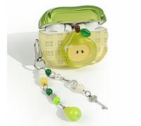 Linsaner Cute Fruits Clear Case Compatible with AirPods Pro 3rd Generation, Shockproof Hard Transparent Cover with Wrist Strap Bracelet, Slim Protective Case for AirPods Pro 3,Green Pear