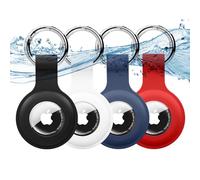 Linsaner Upgraded for AirTag Holder with Clean Cover Full Coverage Case Keychain for Air Tag, Silicone for AirTags 4 Pack for Apple Holder GPS Tracker Item Tag Finders, Black/White/Blue/Red