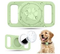 Linsaner Waterproof Dog Collar Holder for AirTag 1st & 2nd Gen, No Dangle Silicone Case for Apple Air Tag, Full Cover Paw Print GPS Tracker Protective Accessories for Pet Puppy Cat, Teal Green