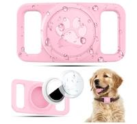 Linsaner Waterproof Dog Collar Holder for AirTag 1st & 2nd Gen, No Dangle Silicone Case for Apple Air Tag, Full Cover Paw Print GPS Tracker Protective Accessories for Pet Puppy Cat, Pink