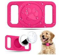 Linsaner Waterproof Dog Collar Holder for AirTag 1st & 2nd Gen, No Dangle Silicone Case for Apple for Air Tag, Full Cover Paw Print GPS Tracker Protective Accessories for Pet Puppy Cat, Hot Pink